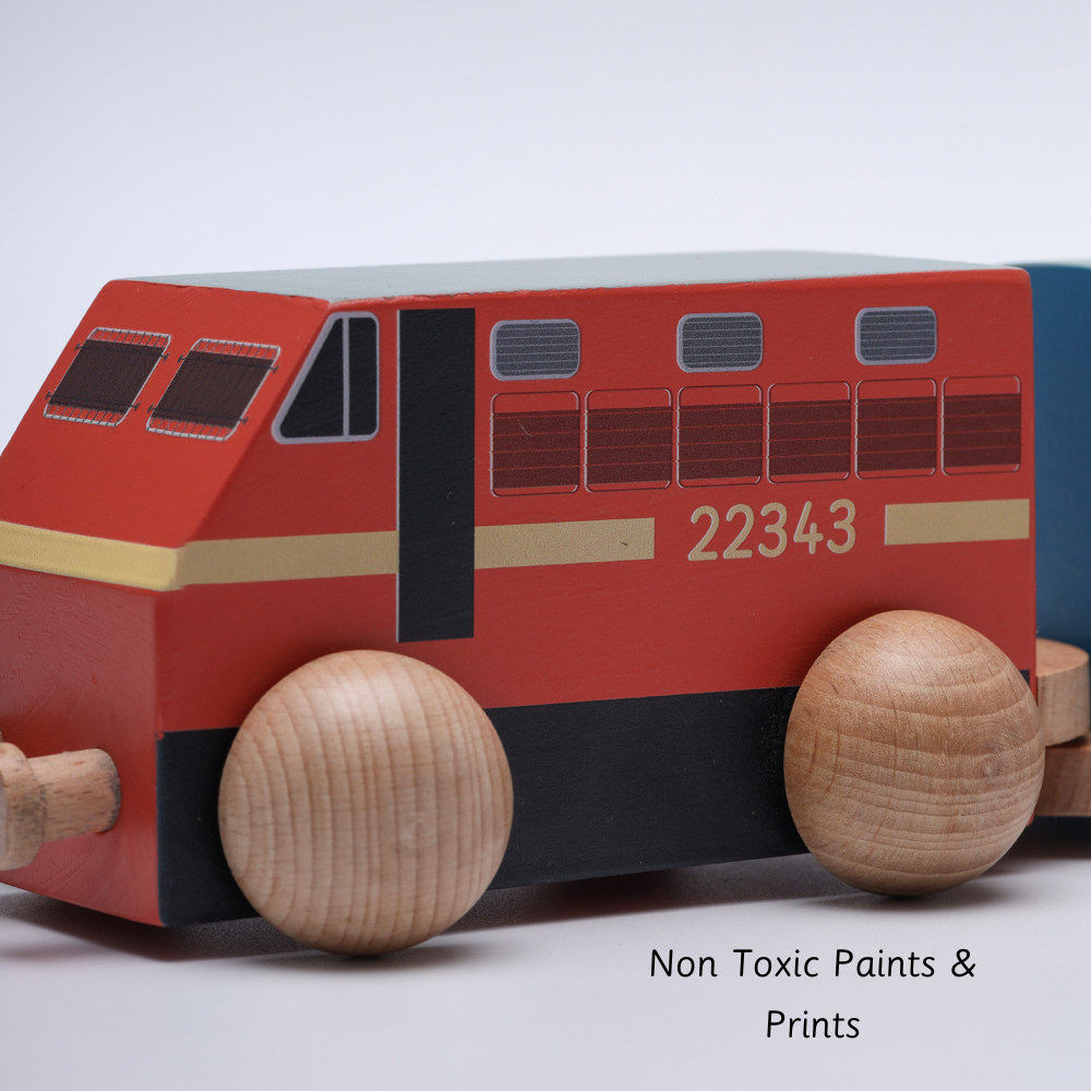 wooden deatiled train set with smooth wheels and a pull rope, designed by non toxic paint  for safe, imaginative play