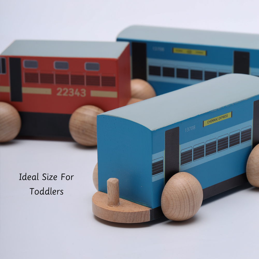  wooden deatiled train set with smooth wheels and a pull rope, designed for safe, imaginative play