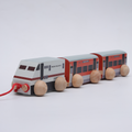 wooden train set features a classic design with smooth wooden wheels and a pull string, crafted for safe and imaginative play.





