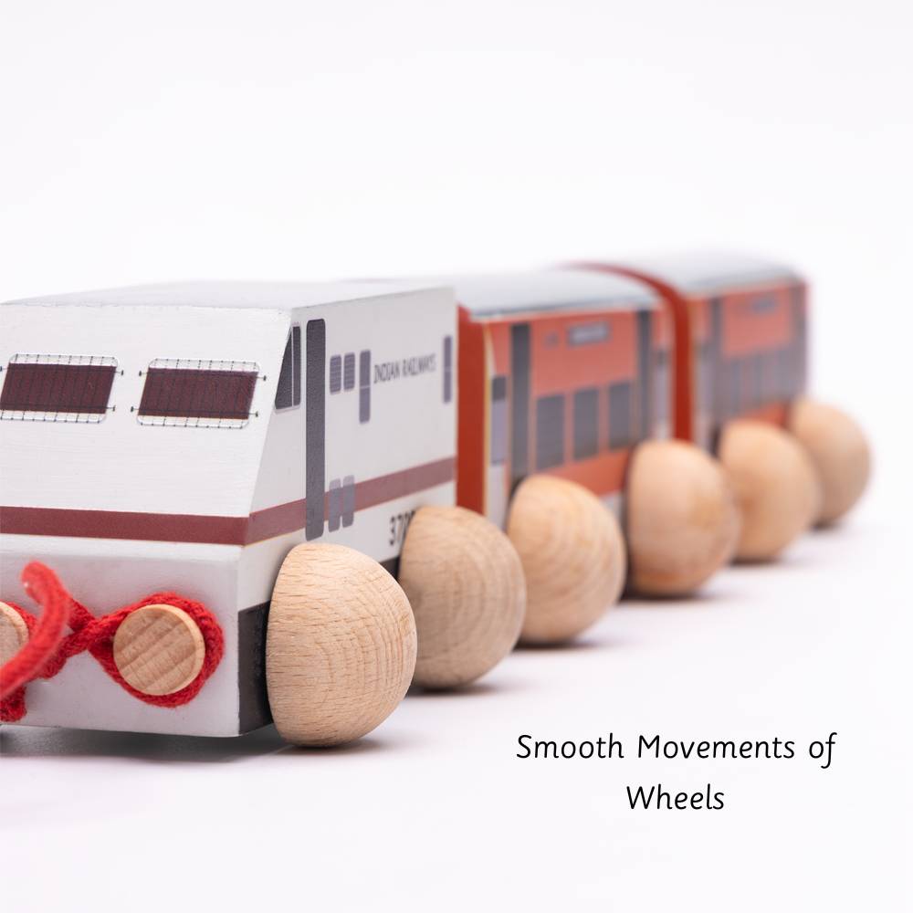  wooden train set with smooth wheels and a pull rope, designed for safe, imaginative play