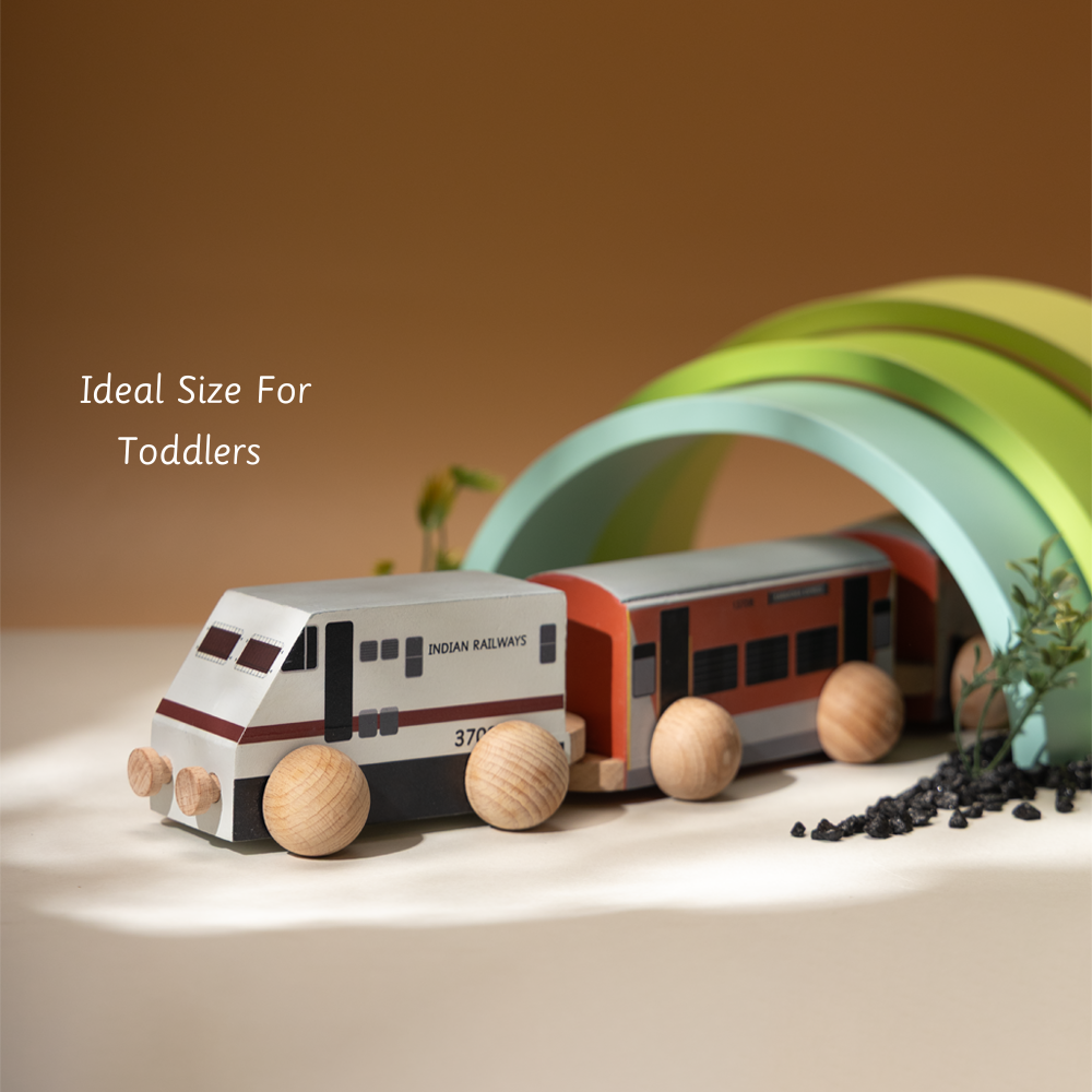 wooden train set with smooth wheels and a pull rope, designed for safe, imaginative play