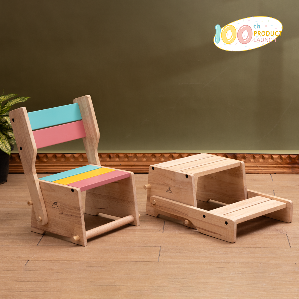Montessori-inspired 2-in-1 chair easily transforms into a table or step stool—perfectly crafted to support your child’s independence and versatile use at home