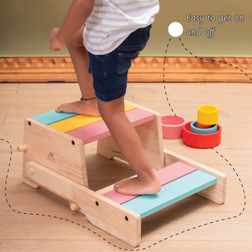 Wooden convertible step stool and chair is easy to get on and off  