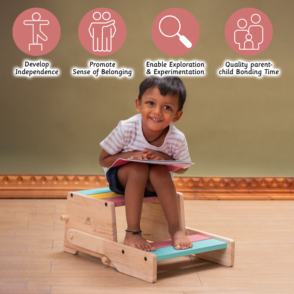 Wooden convertible step stool and chair  develop independence , sense of elnging , exploration and quality bonding