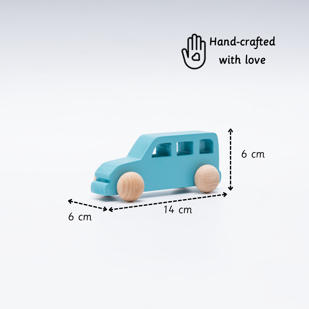 This hand-crafted wooden jeep is thoughtfully designed with smooth edges, child-safe materials, and the perfect size for little hands 