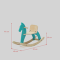 Dimensions of Ariro wooden rocking horse toddler toy showing height width and length measurements.