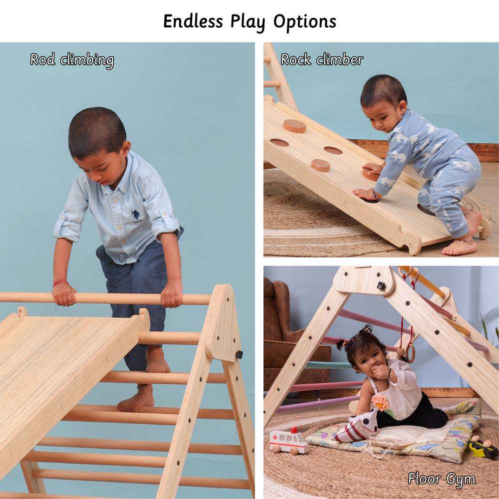 Pikler  engages toodlers in active play on versatile wooden climbing ,rocking and gym structures designed for early childhood development.