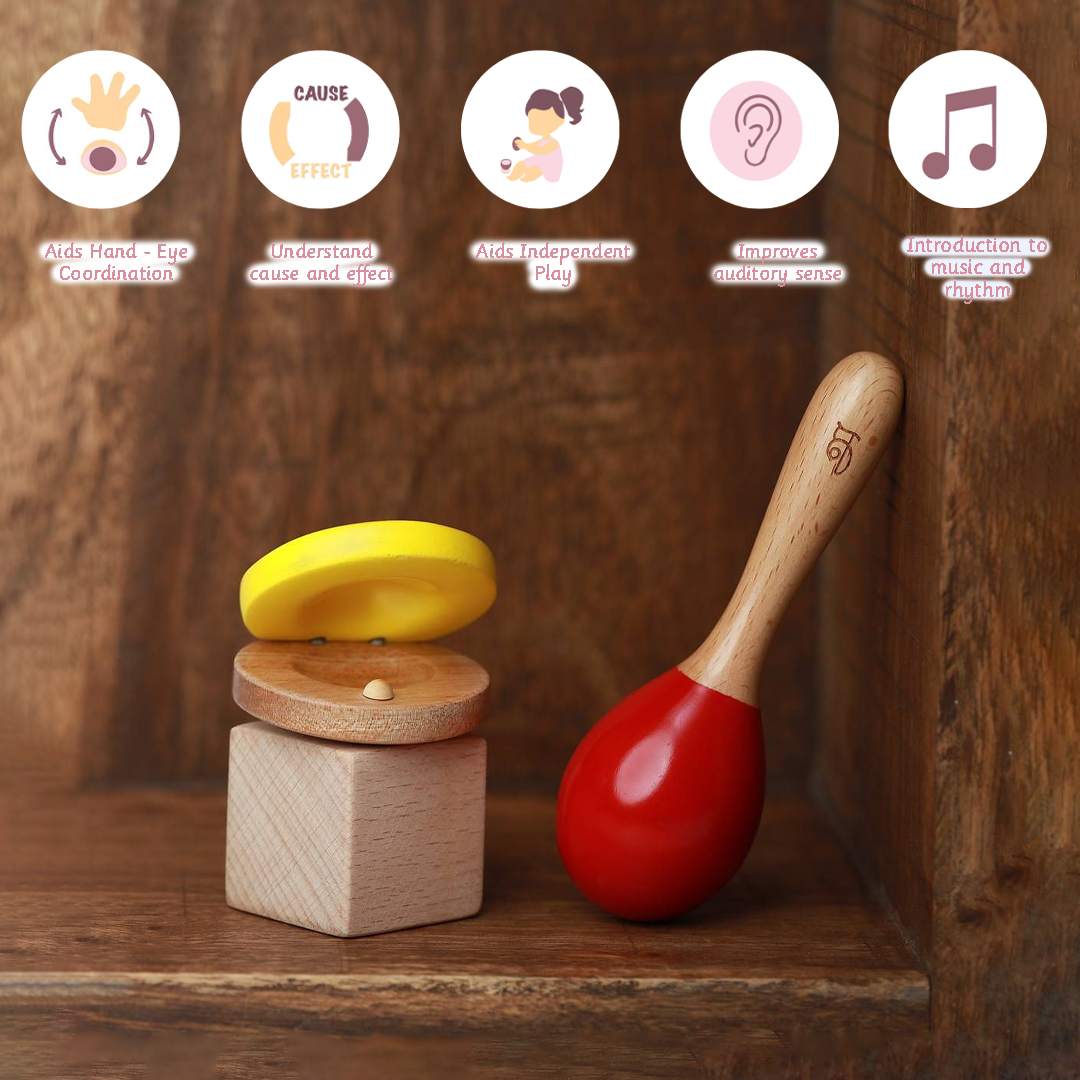 Wooden Rattle for Infants|Ariro Wooden Clapper and Maracas