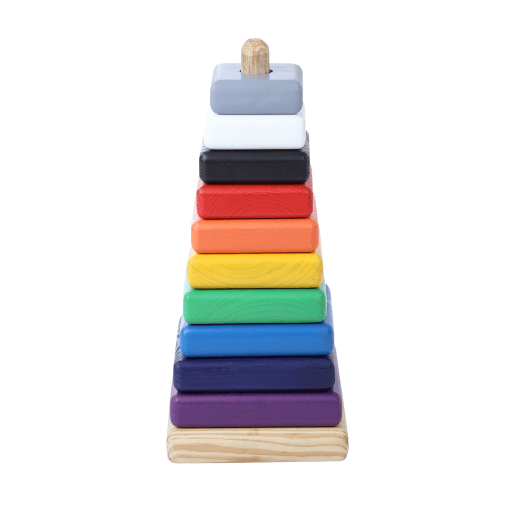 Giant Stacking toy-Colored  with square blocks arranged by size on a central peg, ideal for early learning and development.






