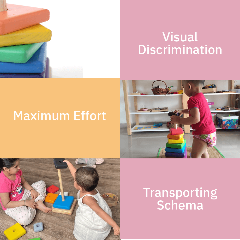 Giant Stacking toy-Colored enhances visual discrimination, encourages maximum effort, and supports transporting schema development in young children