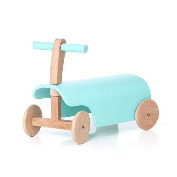 Handcrafted wooden push scooter for toddlers, designed for fun, safety, and style.