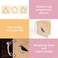wooden puzzle book, highlighting its construction from high-quality birch plywood, 