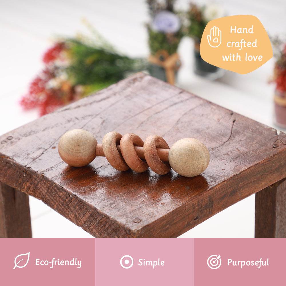 Wooden Rattle - Dumbbell with Rings