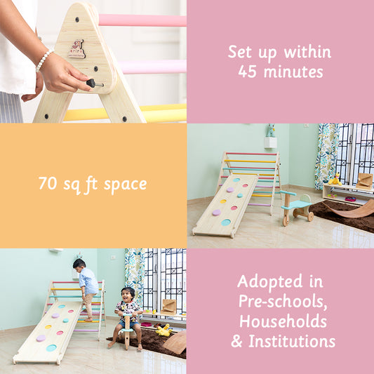 Pikler Triangle with slide| 9M+ babies|Ariro Wooden toys & Furniture